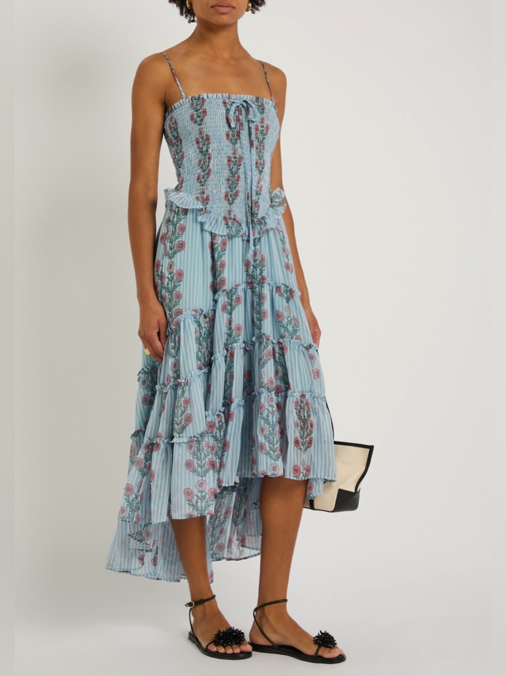NWT Free People Alejandra Midi Dress Smocked Tiered Midi Dress in Light Blue